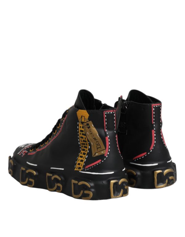 Black Leather Logo High Top Sneakers Shoes - Image 5