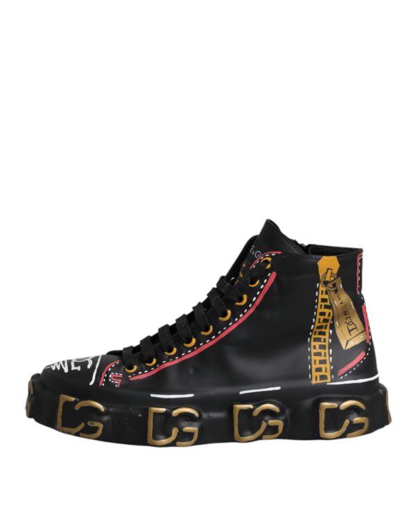 Black Leather Logo High Top Sneakers Shoes - Image 6