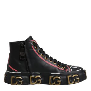 Black Leather Logo High Top Sneakers Shoes