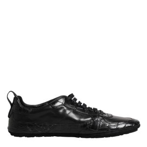 Black Exotic Leather Low Top Sneakers Shoes