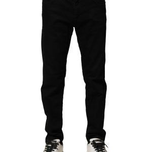 Black Cotton Tattered Slim Fit Men Denim Jeans