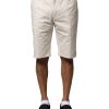 Beige Cotton Stretch Mid Waist Bermuda Shorts - Image 2