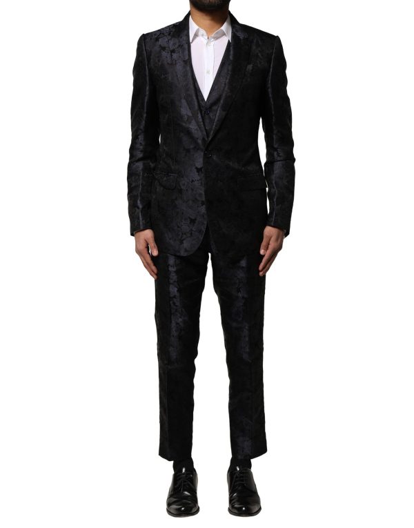 Black Jacquard 3 Piece Single Breasted Suit - Image 2
