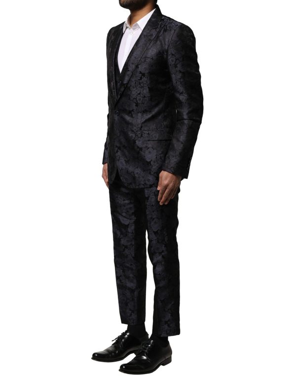 Black Jacquard 3 Piece Single Breasted Suit - Image 3