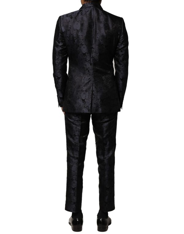 Black Jacquard 3 Piece Single Breasted Suit - Image 4