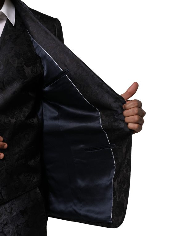 Black Jacquard 3 Piece Single Breasted Suit - Image 5