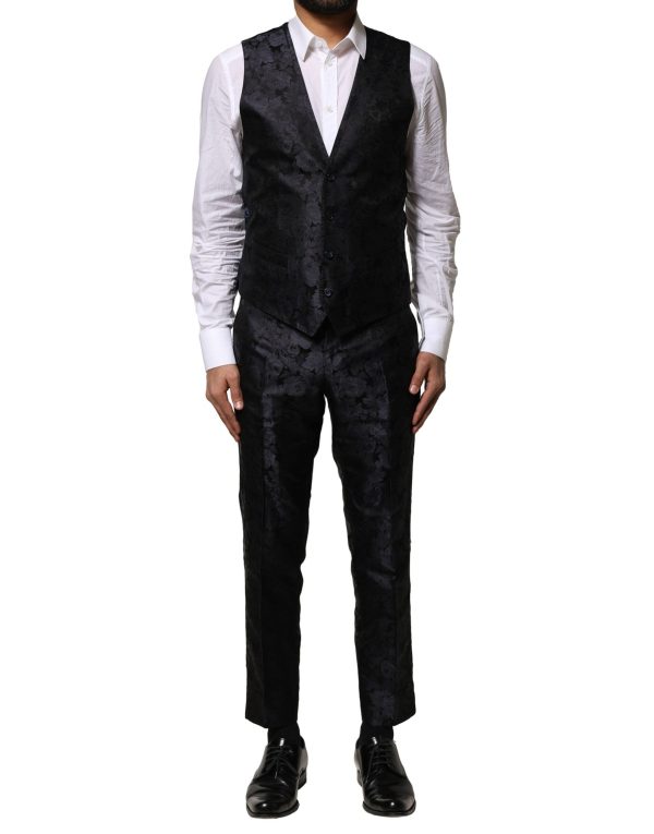 Black Jacquard 3 Piece Single Breasted Suit - Image 6