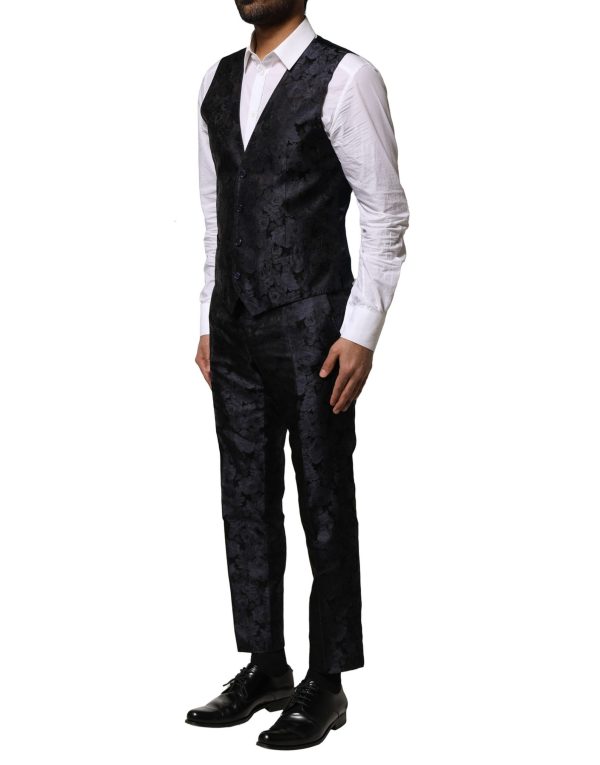 Black Jacquard 3 Piece Single Breasted Suit - Image 7