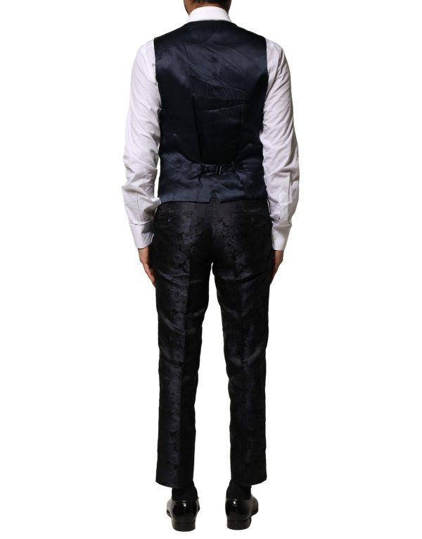 Black Jacquard 3 Piece Single Breasted Suit - Image 8