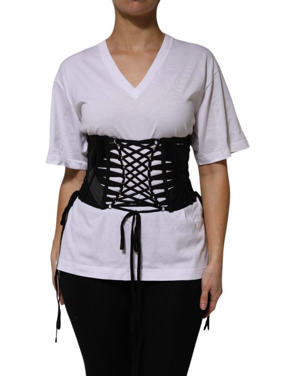 Black Cotton Waist LaceUp Strap Corset Belt - Image 2