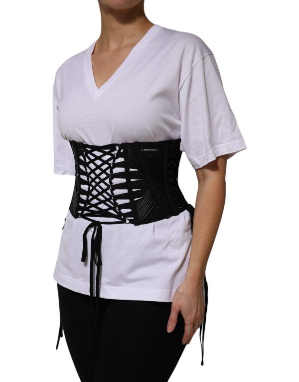 Black Cotton Waist LaceUp Strap Corset Belt - Image 3