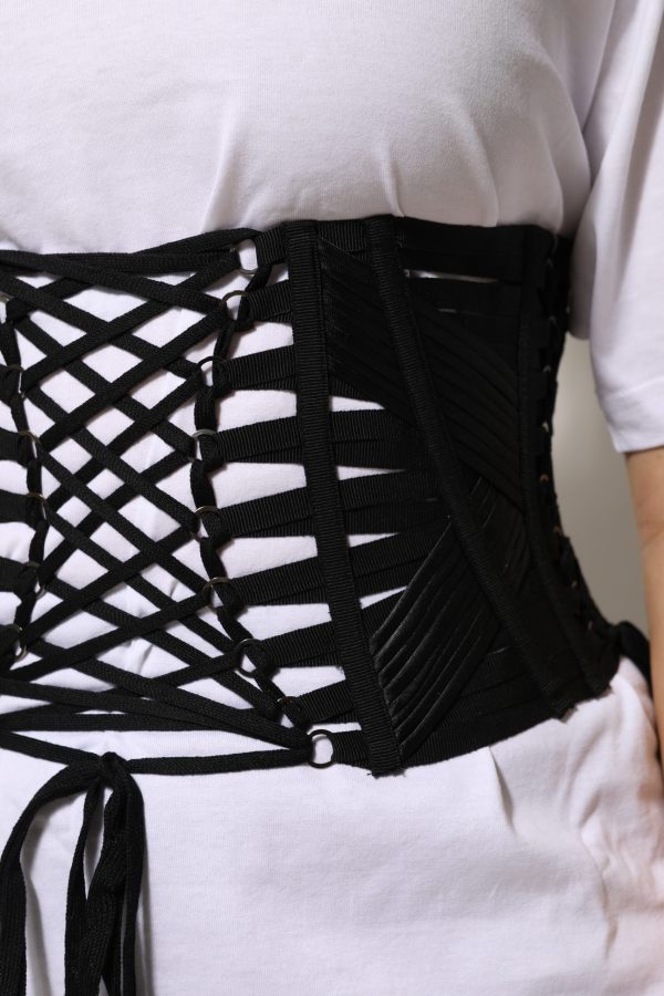Black Cotton Waist LaceUp Strap Corset Belt - Image 5