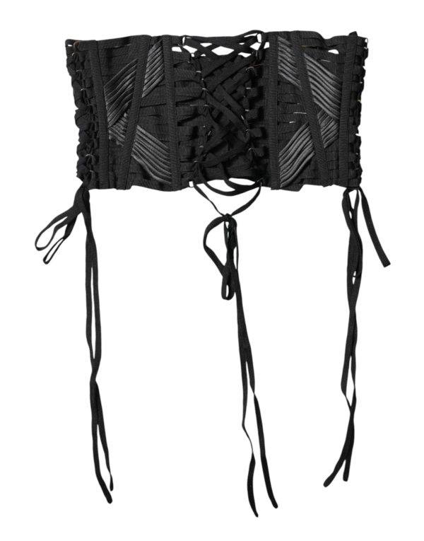 Black Cotton Waist LaceUp Strap Corset Belt - Image 6