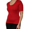 Red Round Neck Short Sleeves Pullover Top - Image 3