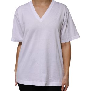 White Cotton Short Sleeves V-neck T-shirt