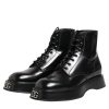 Black Leather Logo Ankle Boots Lace Up Shoes - Image 4