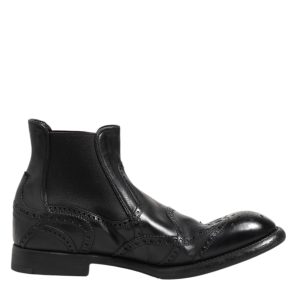 Black Leather Ankle Boots Slip On Shoes