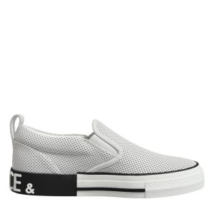 White Dotted Leather Slip On Men Sneakers Shoes