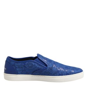 Blue Leather Lace Slip On Sneaker Shoes
