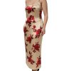 Beige Floral Spaghetti Strap Sheath Dress - Image 2