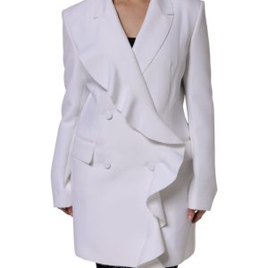 White Polyester Long Sleeves Ruffled Wrap Jacket