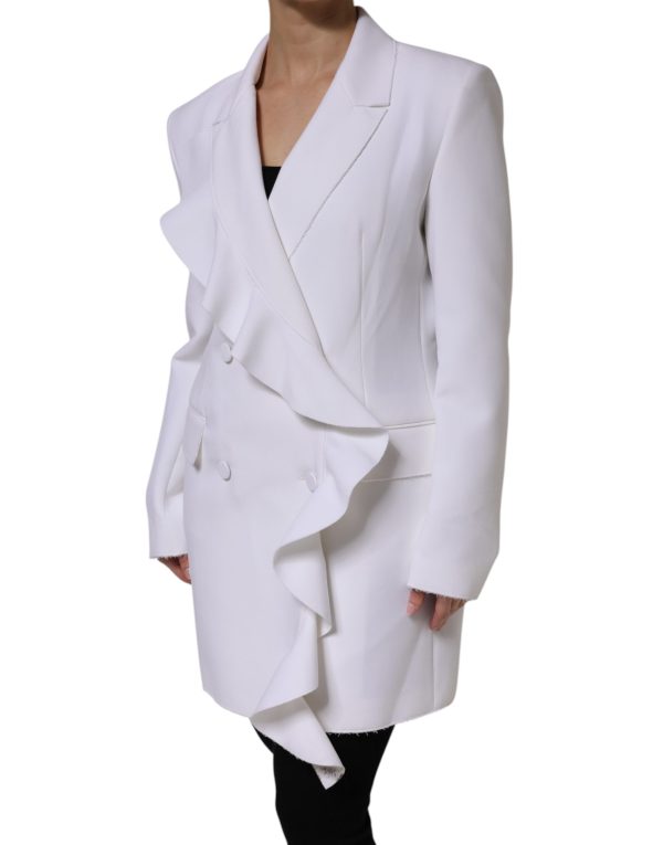 White Polyester Long Sleeves Ruffled Wrap Jacket - Image 2