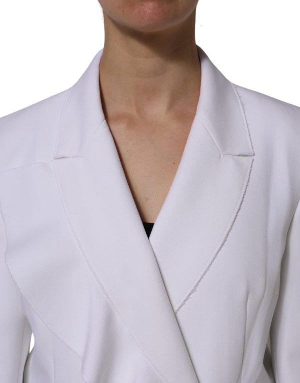White Polyester Long Sleeves Ruffled Wrap Jacket - Image 4