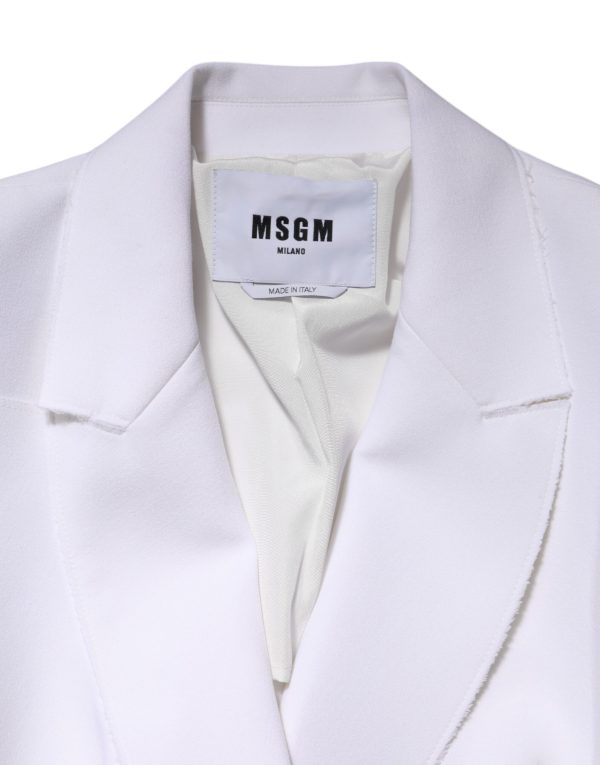 White Polyester Long Sleeves Ruffled Wrap Jacket - Image 5
