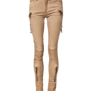 Brown Cotton Mid Waist Skinny Denim Jeans