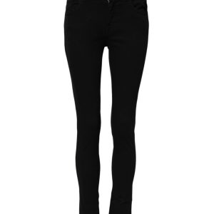Black Skinny Cotton Mid Waisted Denim Jeans