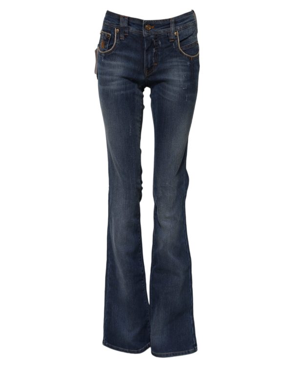 Blue Cotton Mid Waist Wide Leg Denim Jeans