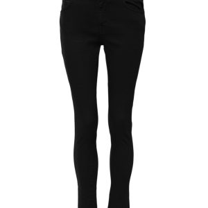 Black Cotton Skinny Mid Waisted Denim Jeans