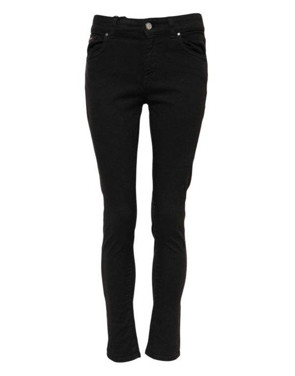 Black Cotton Skinny Mid Waisted Denim Jeans - Image 2