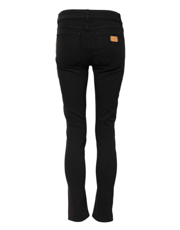 Black Cotton Skinny Mid Waisted Denim Jeans - Image 3