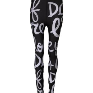 Black Polyester Logo Print Mid Waisted Pants