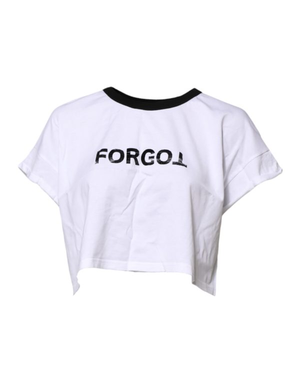 White Graphic Print Crew Neck Cropped T-shirt - Image 2