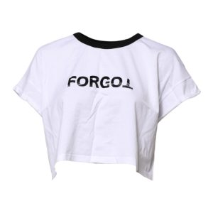 White Graphic Print Crew Neck Cropped T-shirt