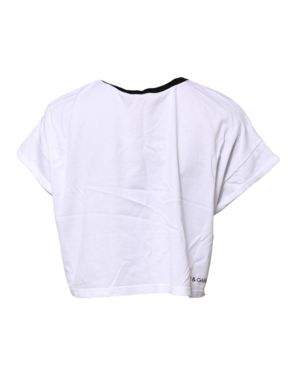 White Graphic Print Crew Neck Cropped T-shirt - Image 3