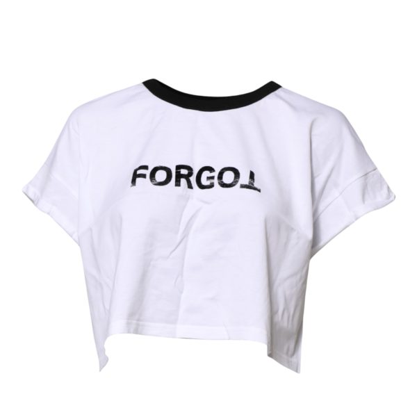 White Graphic Print Crew Neck Cropped T-shirt - Image 5
