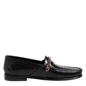 Black Leather Chain Slip On Loafers Men Dress Shoes