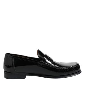 Black Leather Slip On Loafers Dress Shoes