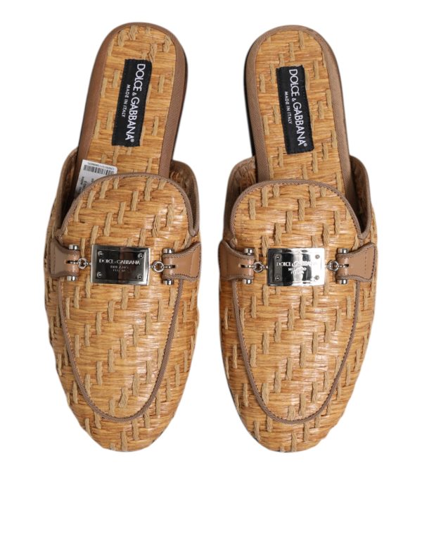 Beige Rattan Flat Mule Men Sandals Shoes - Image 3