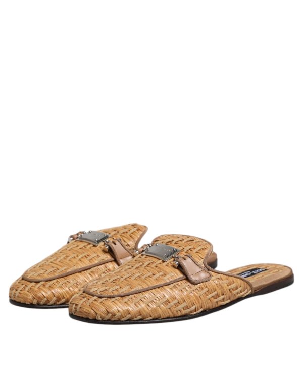 Beige Rattan Flat Mule Men Sandals Shoes - Image 4