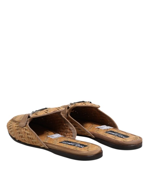 Beige Rattan Flat Mule Men Sandals Shoes - Image 5