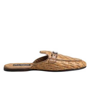 Beige Rattan Flat Mule Men Sandals Shoes