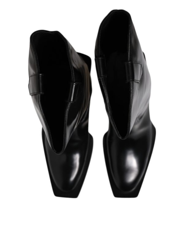 Black Calfskin Leather Logo High Boots Shoes - Image 3