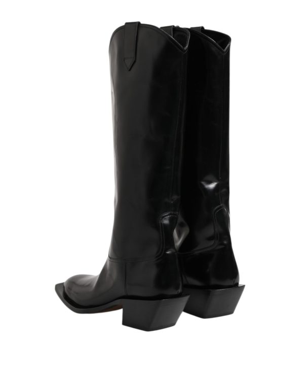 Black Calfskin Leather Logo High Boots Shoes - Image 5