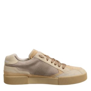 Beige Leather Low Top Lace Up Sneakers Shoes