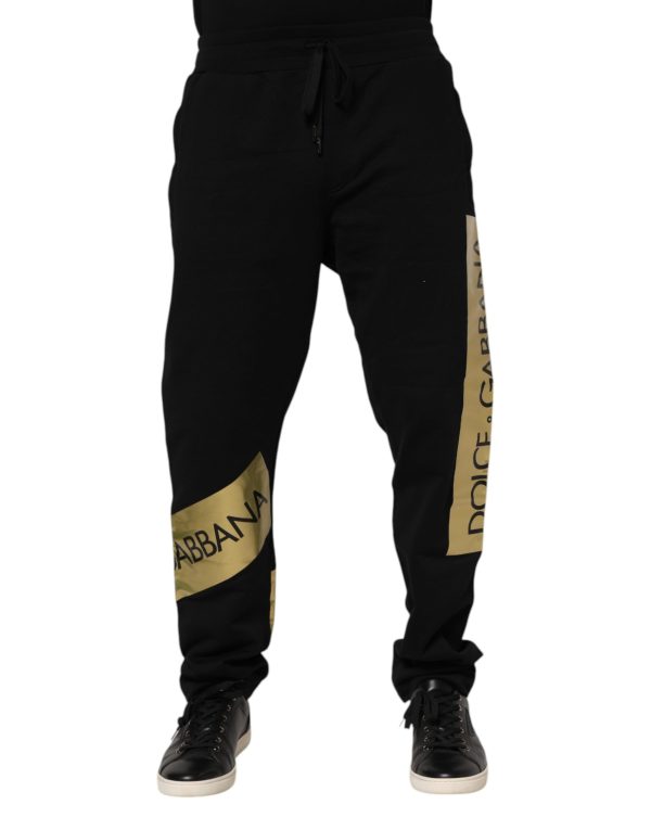 Black Cotton Logo Tape Men Jogger Pants - Image 2