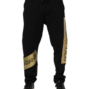 Black Cotton Logo Tape Men Jogger Pants